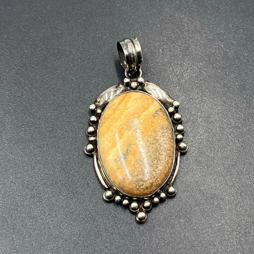 Brown Picture‎ Jasper Antique Sterling Silver Clarity Grounding Stone Pendant